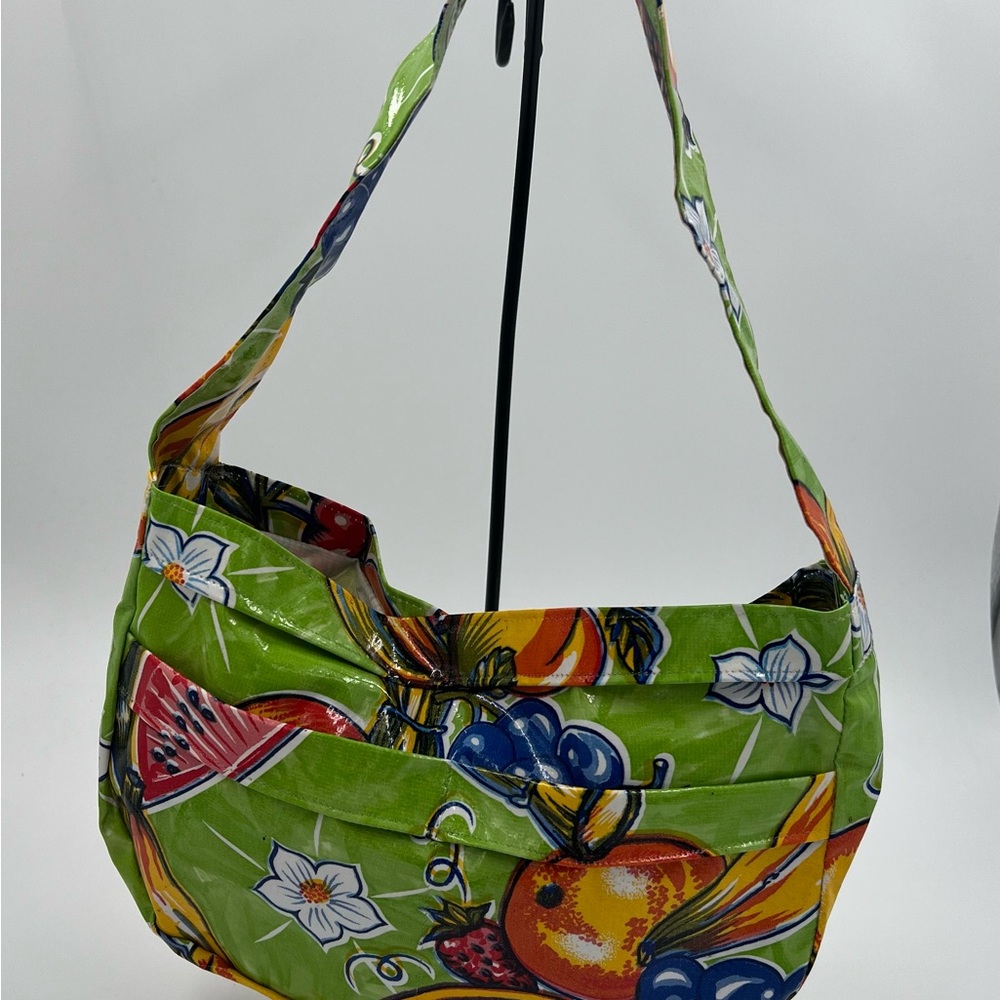 Small Mexican Oilcloth Green with Fruits & Flowers Hobo Purse Shoulder bag